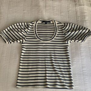 Veronica Beard Navy and White Striped Short Sleeve Tee